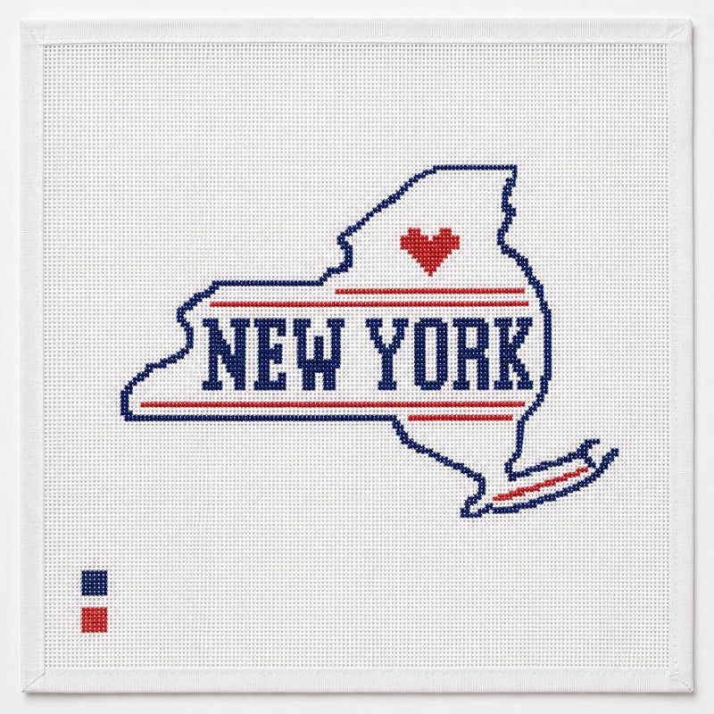 New York State Needlepoint Canvas, 18 Mesh NY Map with Heart, Patriotic Travel Keepsake Design