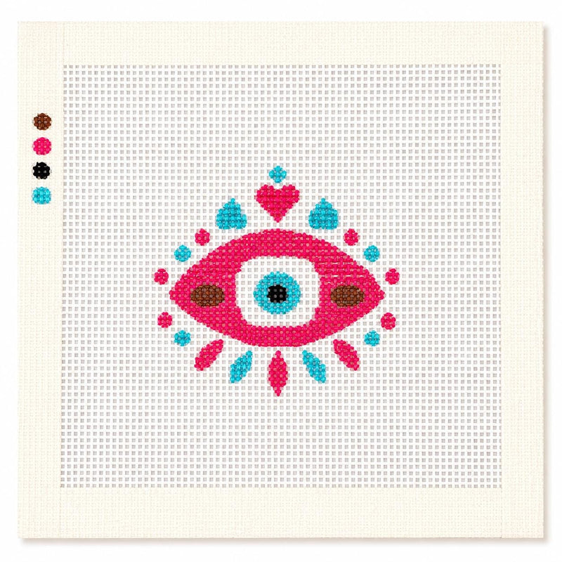 Pink Evil Eye Needlepoint Canvas, Hand-Painted Protective Eye, Luggage Tag Bag Charm Ornament Design