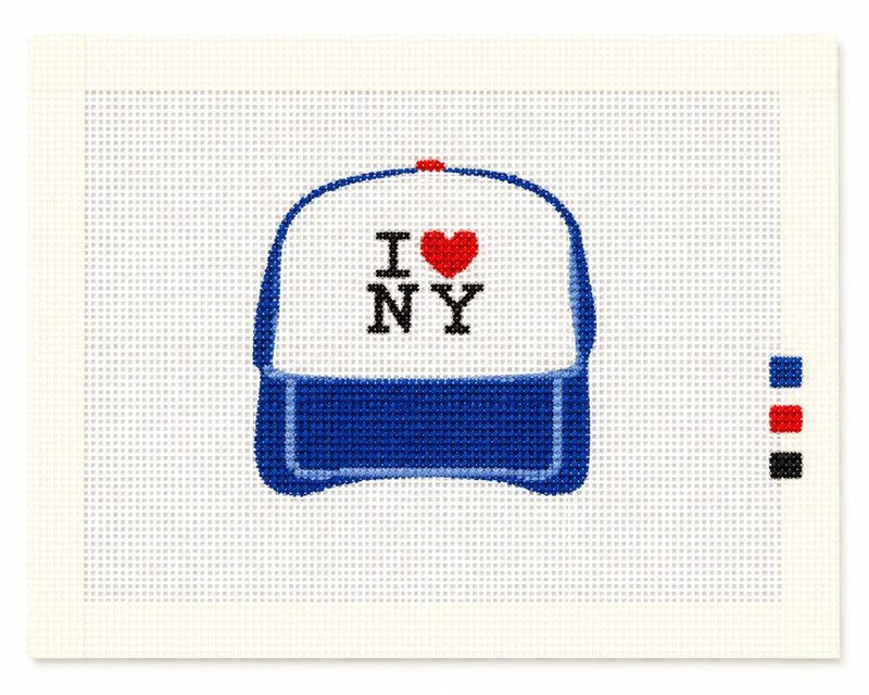 NYC Baseball Cap Needlepoint Canvas, Hand-Painted 13 Mesh, New York Hat Luggage Tag Ornament