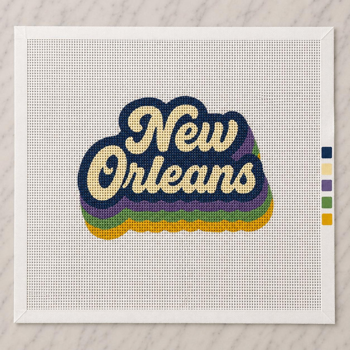 New Orleans Needlepoint Canvas, 13 Mesh Retro Typography, Louisiana Travel Stitching Design