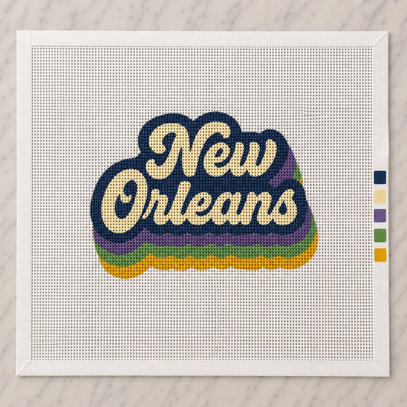 New Orleans Needlepoint Canvas, 13 Mesh Retro Typography, Louisiana Travel Stitching Design
