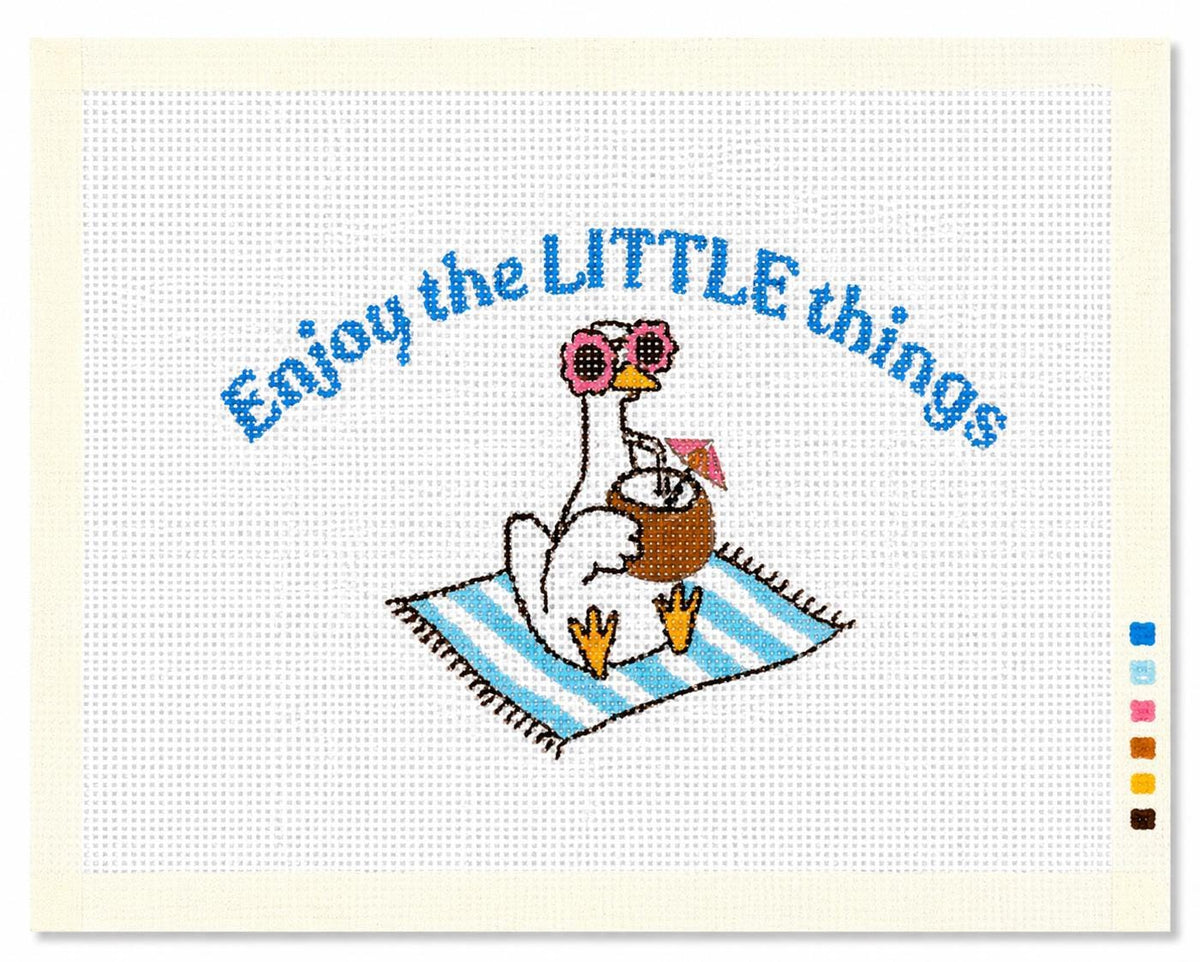 Enjoy the Little Things Needlepoint Canvas, Hand-Painted 13 Mesh Funny Goose Beach Design