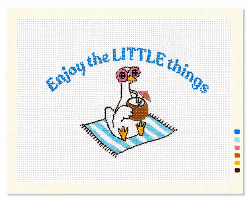 Enjoy the Little Things Needlepoint Canvas, Hand-Painted 13 Mesh Funny Goose Beach Design