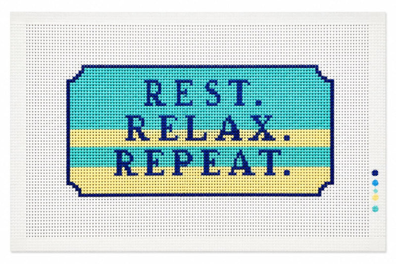 Rest Relax Repeat Needlepoint Canvas, Hand-Painted Custom Color Quote, Relaxation Home Decor Design
