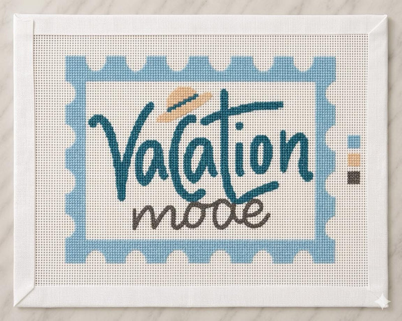 Vacation Mode Needlepoint Canvas, Travel 18 Mesh Design, Luggage Tag Bag Charm Ornament Project