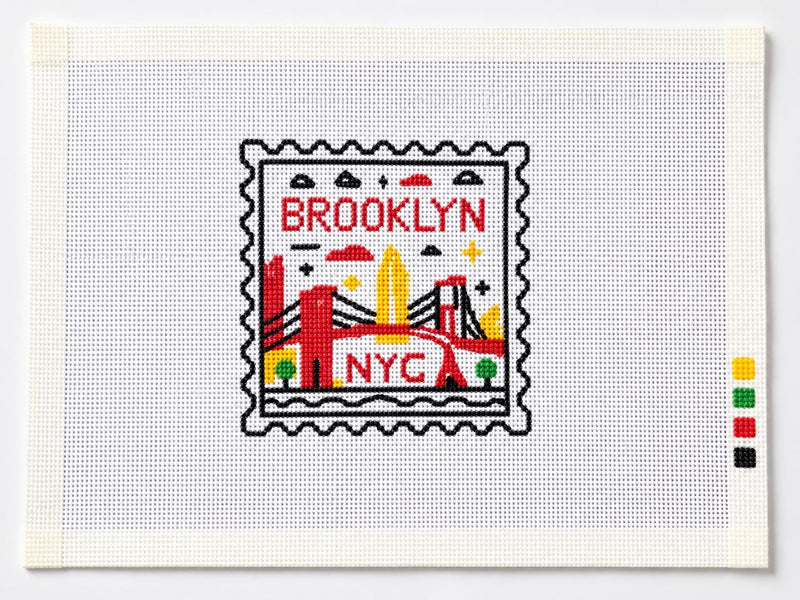Brooklyn Needlepoint Canvas, Hand-Painted 18 Mesh, NYC Skyline Brooklyn Bridge Travel Ornament