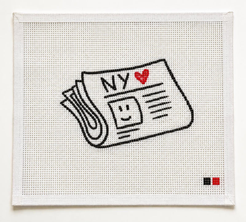 New York Newspaper Needlepoint Canvas, Hand-Painted 18 Mesh, NYC Love Ornament Design