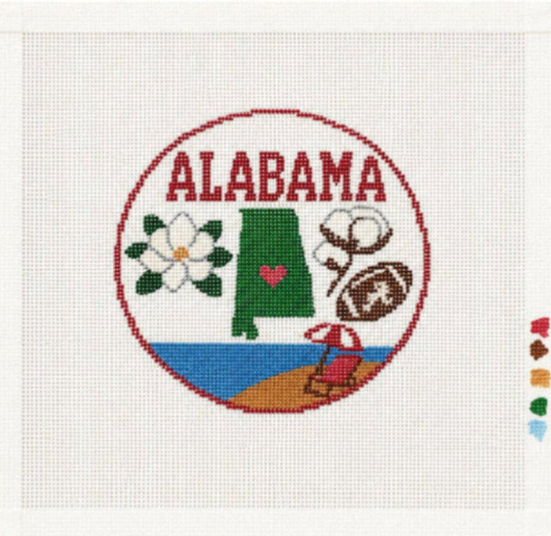 Alabama Needlepoint Canvas, Hand-Painted 13 Mesh, State Map Football Cotton Travel Design
