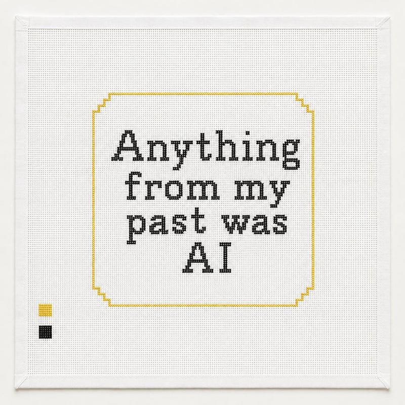 Funny AI Needlepoint Canvas, Anything From My Past Was AI Quote, 18 Mesh Modern Humor Design