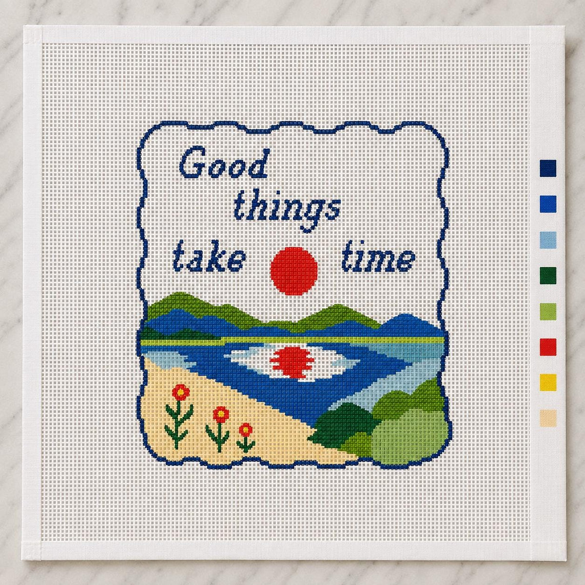 Good Things Take Time Needlepoint Canvas, Inspirational Quote Landscape Design, Beginner Stitching Project