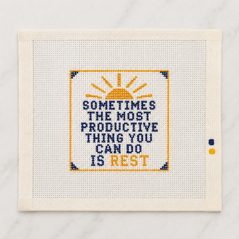 Sometimes the Most Productive Thing Is Rest Needlepoint Canvas, Hand-Painted 13 Mesh Quote Design