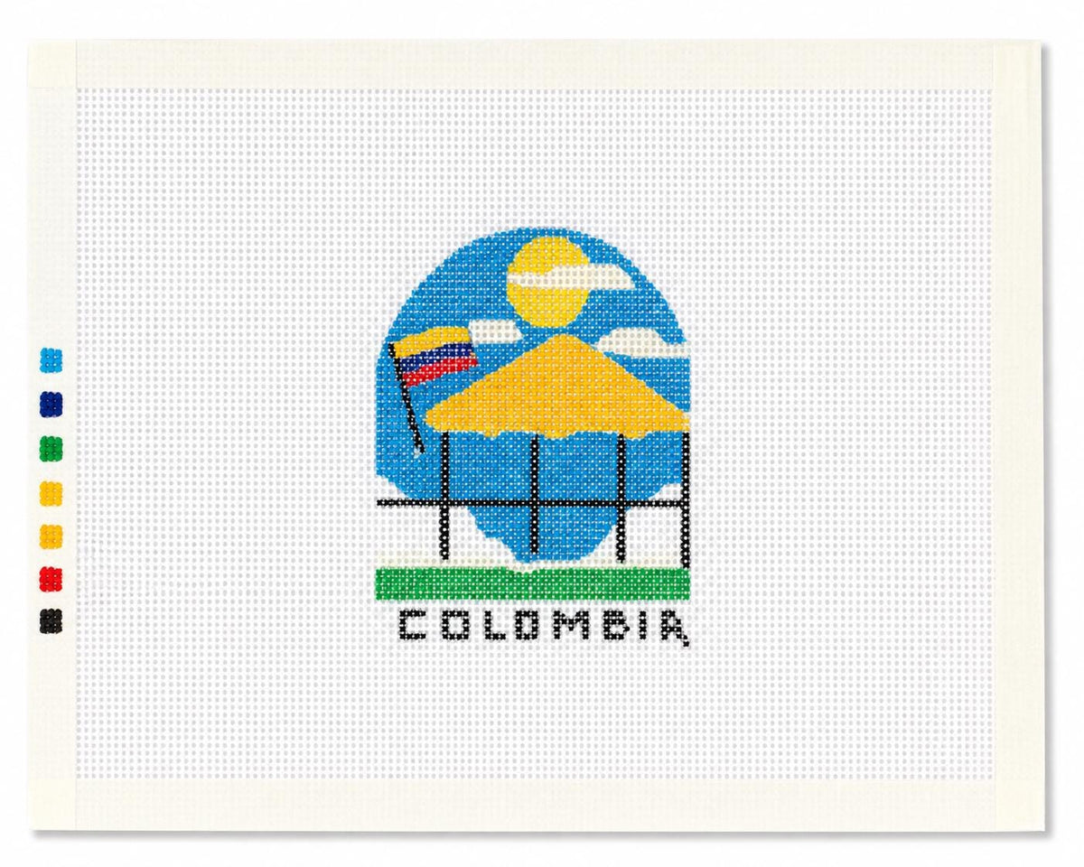 Colombia Needlepoint Canvas, Hand-Painted 13 Mesh, Colorful Mountain Travel Ornament Design