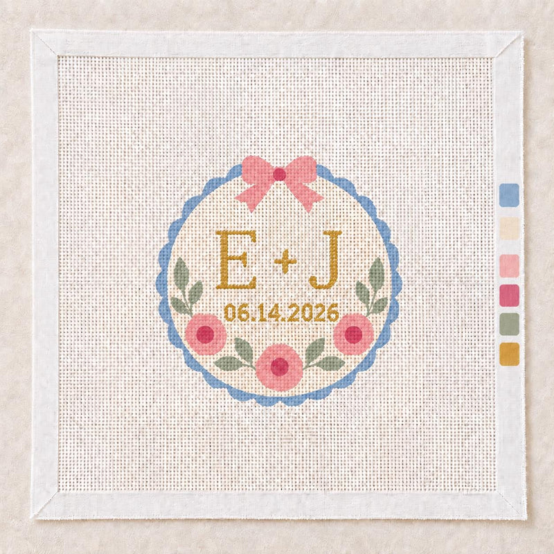 Personalized Wedding Needlepoint Canvas, Beginner-Friendly 18 Mesh, Custom Initials Date Christmas Ornament