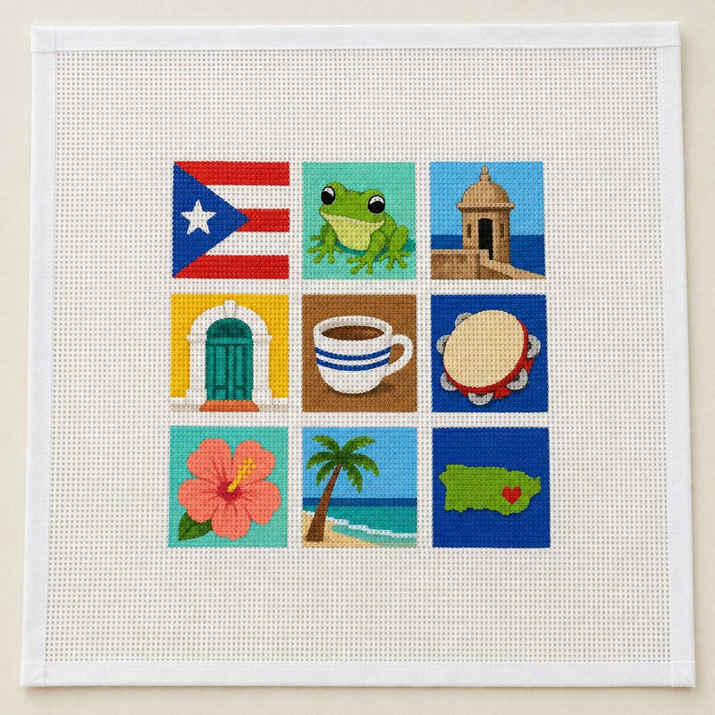 Puerto Rico Needlepoint Canvas, Beginner-Friendly 13 Mesh Country Mosaic Travel Design