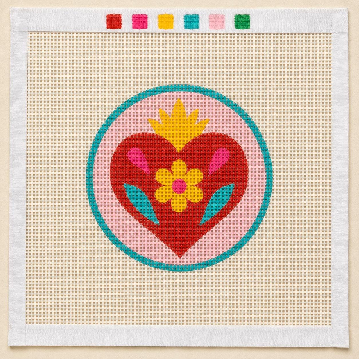 Mexico Heart Needlepoint Canvas, Mexican Inspired 13 Mesh, Latino Hispanic Handbag Charm Ornament