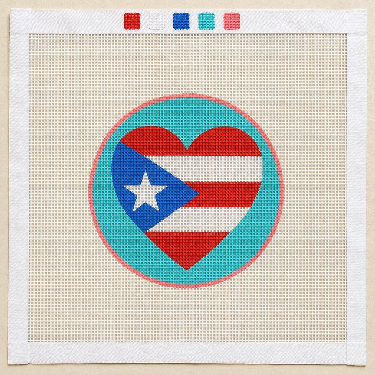 Puerto Rican Flag Heart - Hispanic Needlepoint Canvas, 13-Mesh Handbag Charm