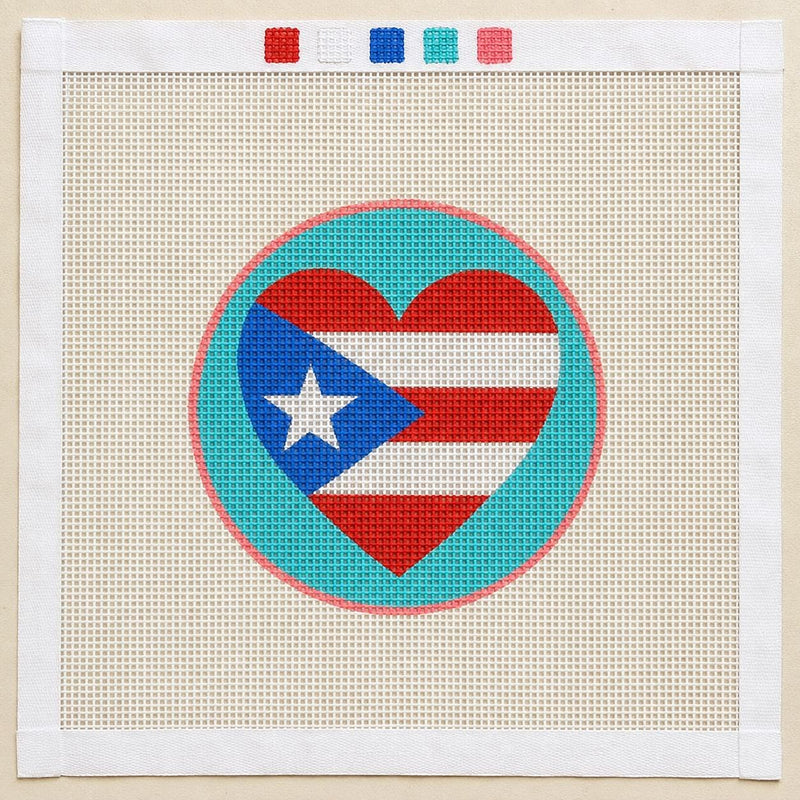 Puerto Rican Flag Heart - Hispanic Needlepoint Canvas, 13-Mesh Handbag Charm