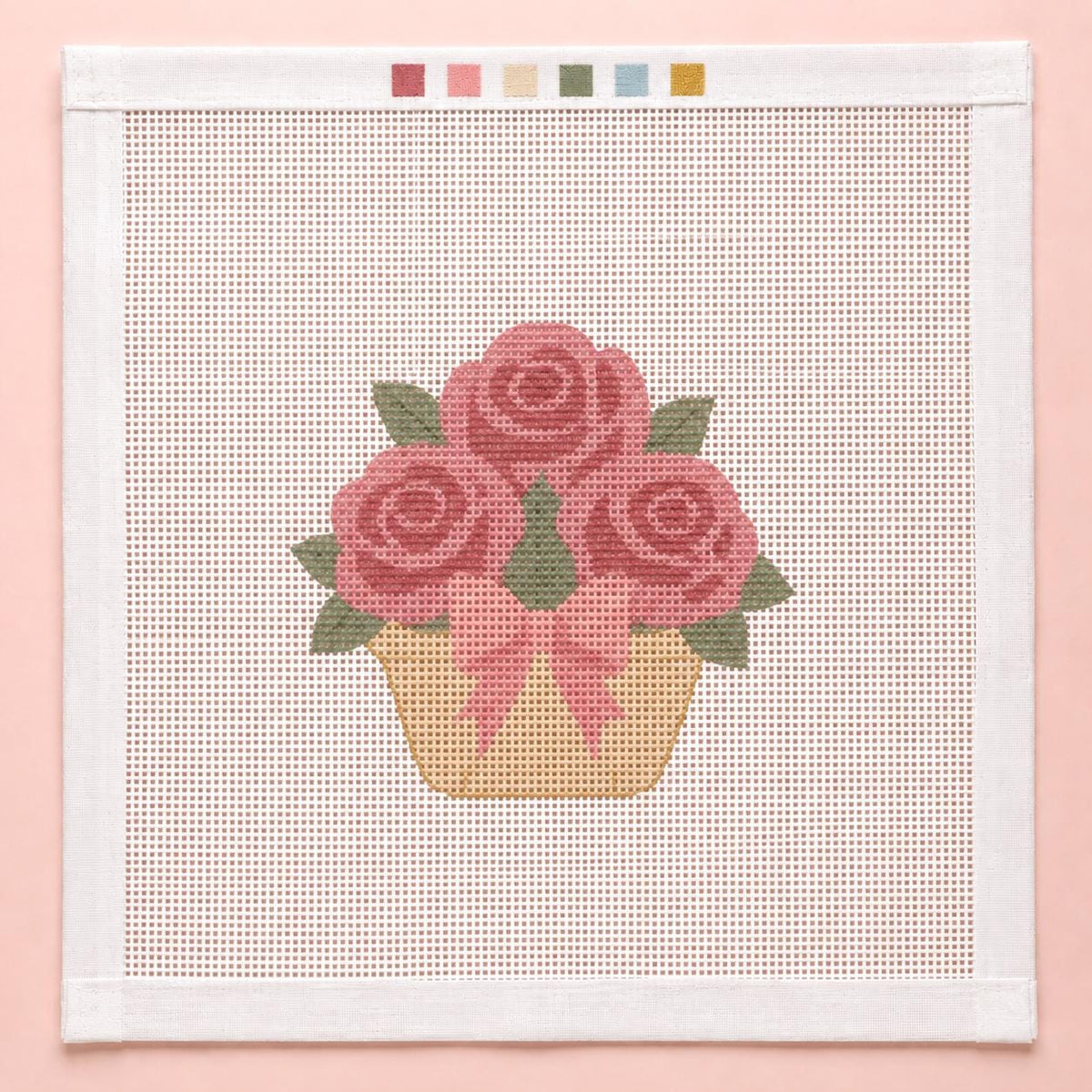 Coquette Rose Basket Needlepoint Canvas, Beginner-Friendly 18 Mesh, Shabby Chic Floral Design
