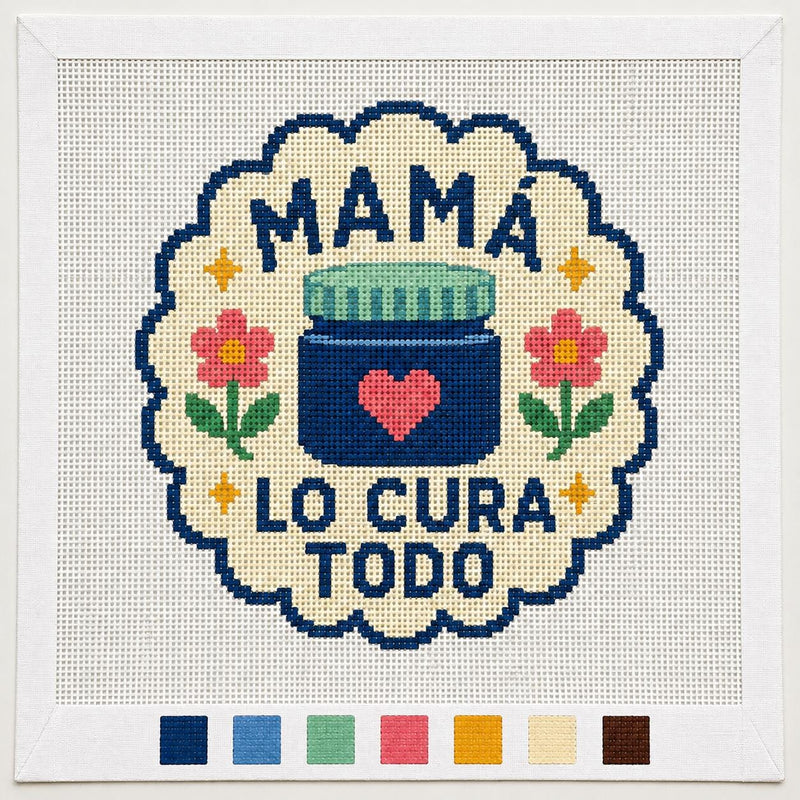 Mamá Lo Cura Todo Needlepoint Canvas – Funny Spanish Mom Gift, 13 Mesh