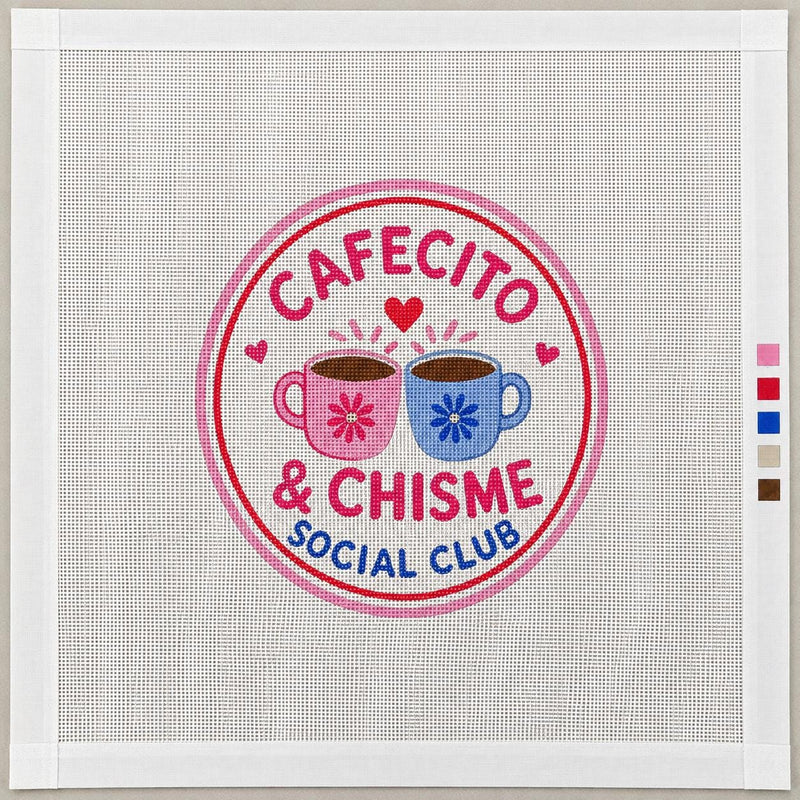 Cafecito y Chisme Needlepoint Canvas, Latina Coffee Social Club, 13 Mesh, Spanish Gift