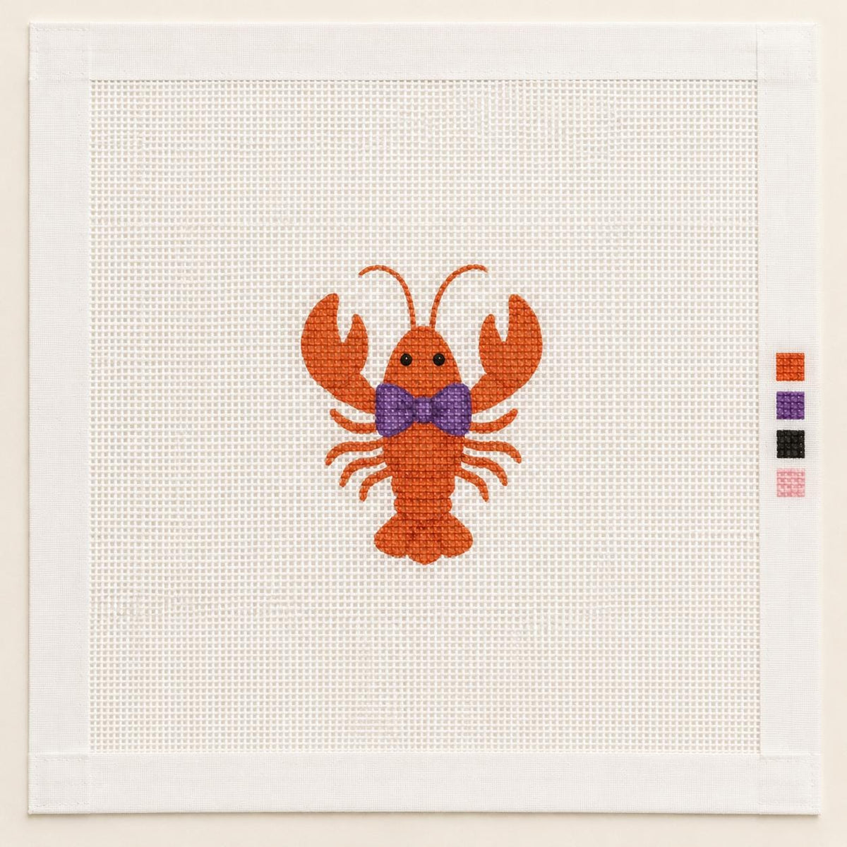 Hand-Painted Crawfish Needlepoint Canvas, Louisiana Bag Charm, Purple Bow, Southern Style
