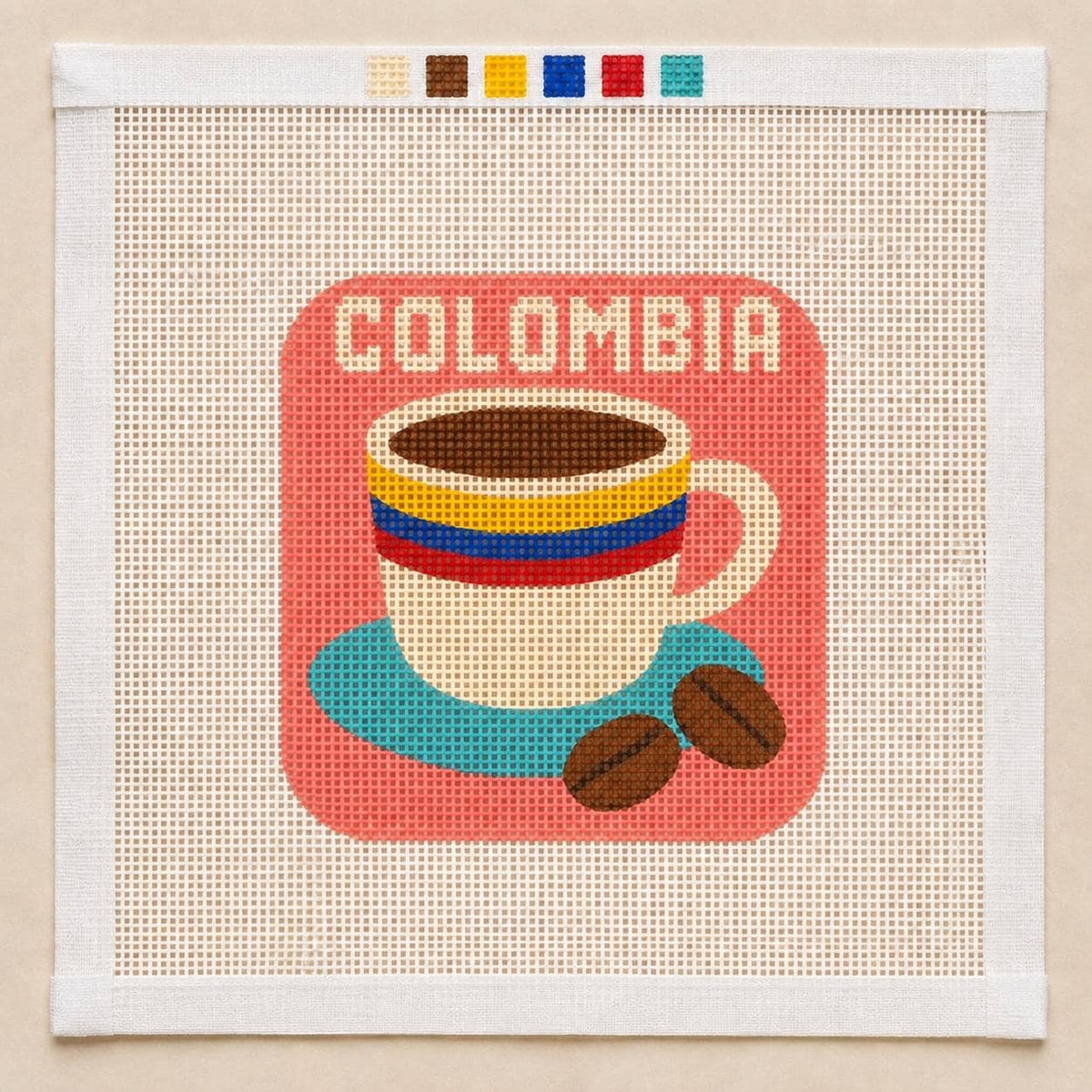 Colombia Coffee Needlepoint Canvas, Beginner-Friendly 13 Mesh, Ornament Handbag Charm