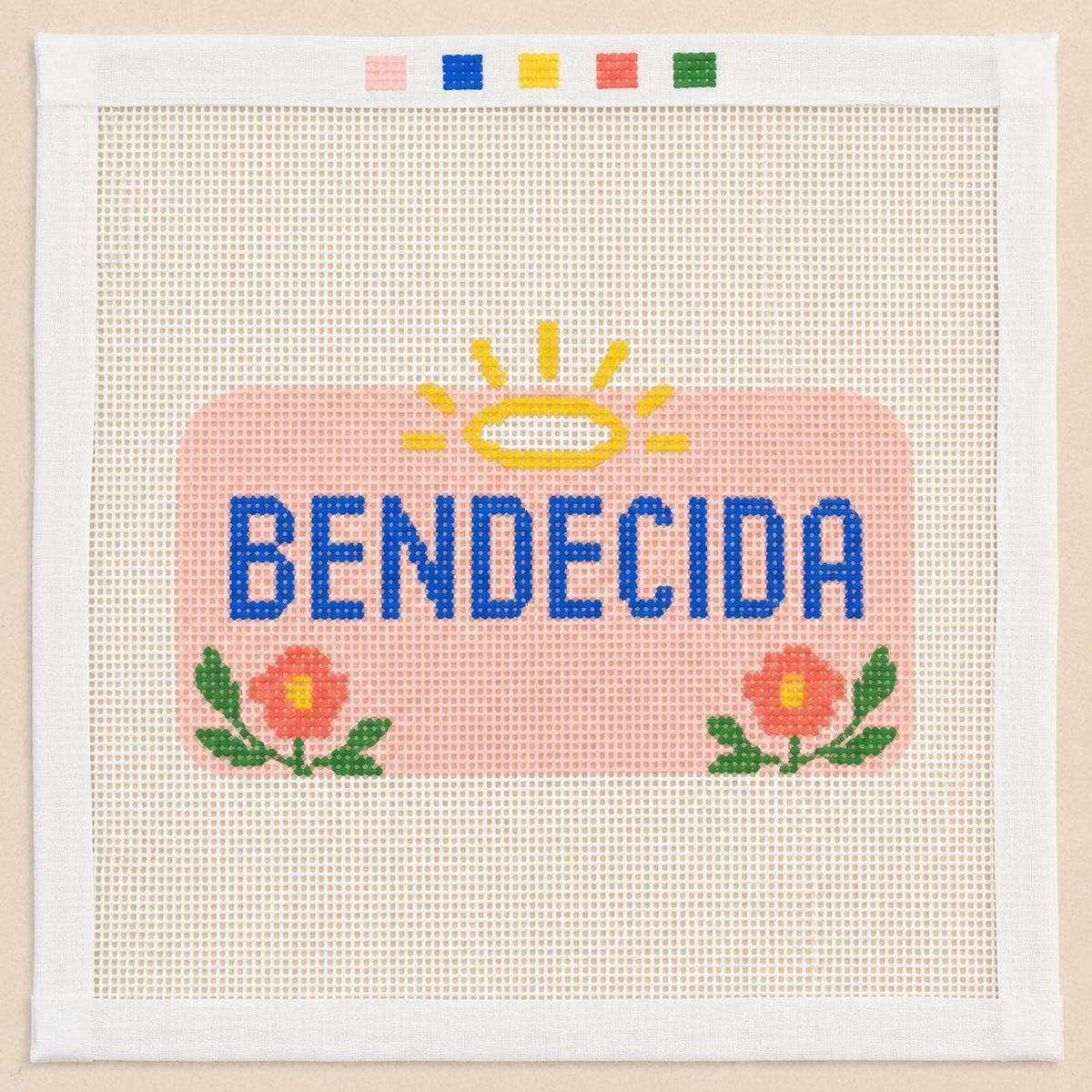 Bendecida Spanish Needlepoint Canvas, Latino Hispanic 13 Mesh, Handbag Charm Christmas Ornament