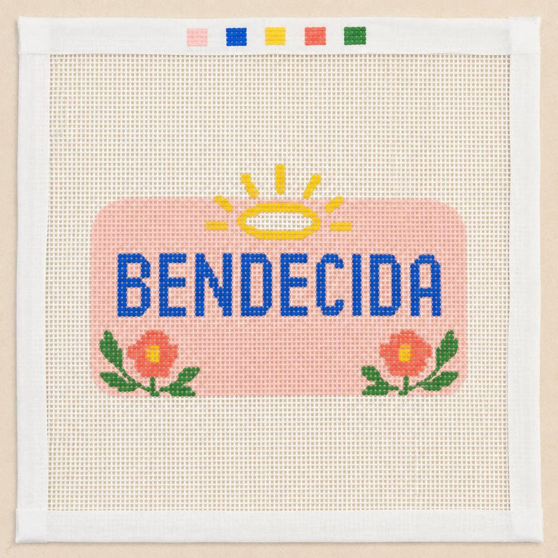 Bendecida Spanish Needlepoint Canvas, Latino Hispanic 13 Mesh, Handbag Charm Christmas Ornament