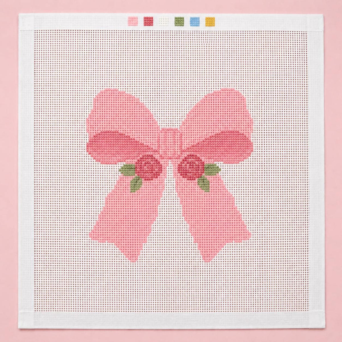 Coquette Pink Bow Needlepoint Canvas, Beginner-Friendly 18 Mesh, Shabby Chic Rose Design