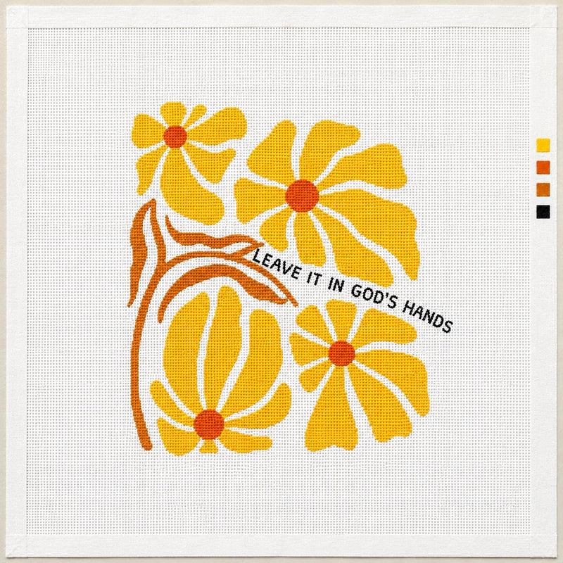 Leave It in God’s Hands Needlepoint Canvas - Hand Painted 18 Mesh - Christian - Floral -Faith Gift