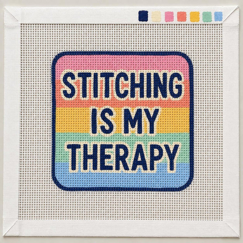 Stitching Is My Therapy Needlepoint Canvas, Hand-Painted 13 Mesh Quote Design, Colorful Stitching Gift