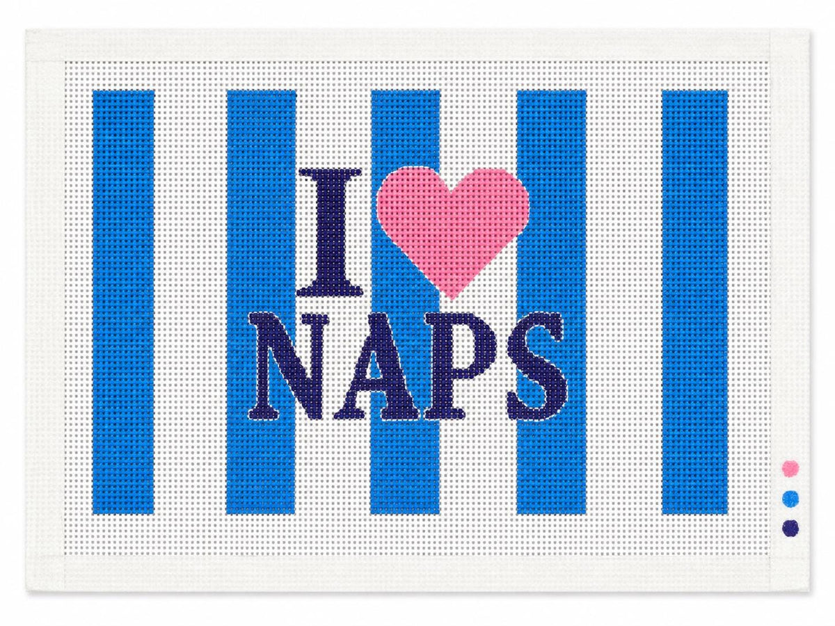 I Love Naps Needlepoint Canvas, Hand-Painted Funny Quote, Custom Color Striped Sleep Lover Design