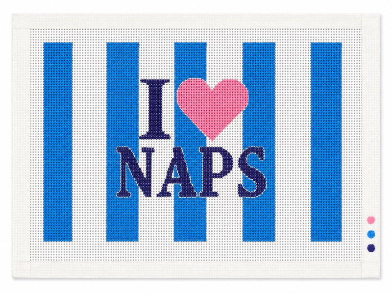 I Love Naps Needlepoint Canvas, Hand-Painted Funny Quote, Custom Color Striped Sleep Lover Design