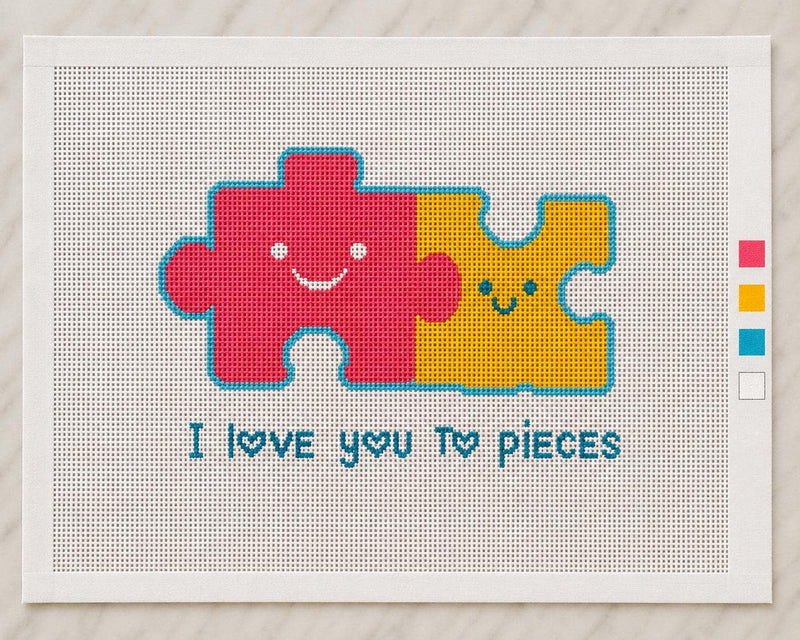 I Love You to Pieces Needlepoint Canvas, Puzzle Piece Love Design, Beginner 13 Mesh Gift