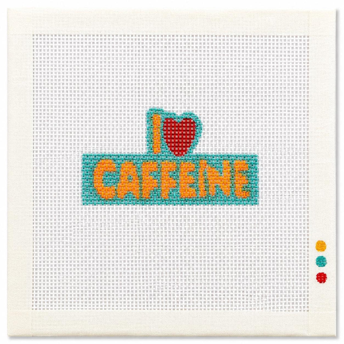 I Love Caffeine Needlepoint Canvas, Hand-Painted 13 Mesh, Coffee Lover Bag Charm Ornament Design