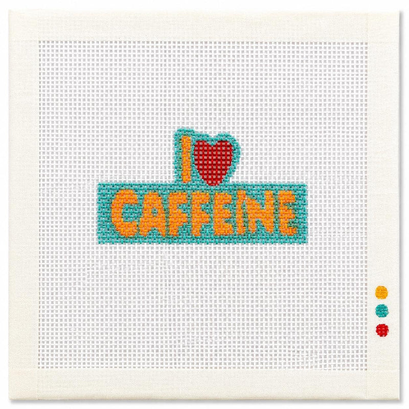 I Love Caffeine Needlepoint Canvas, Hand-Painted 13 Mesh, Coffee Lover Bag Charm Ornament Design