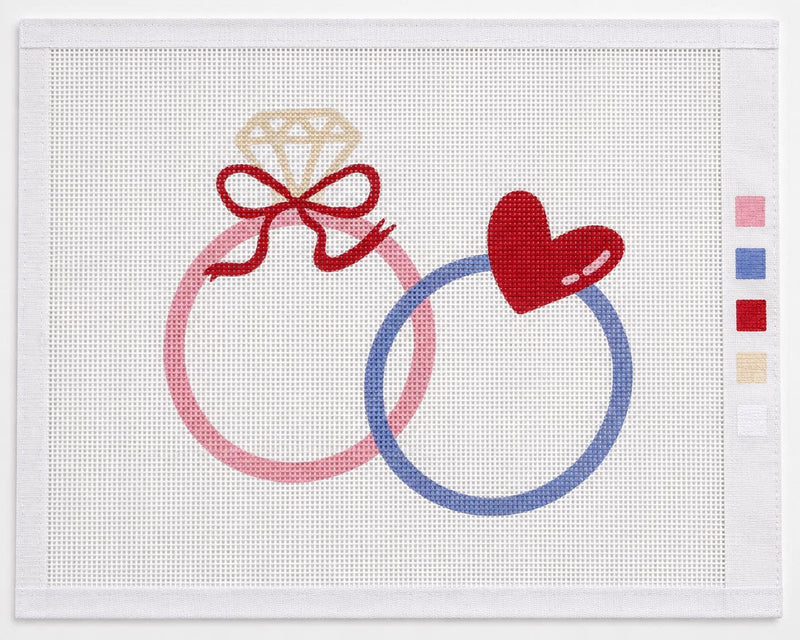 Wedding Ring Needlepoint Canvas, Bridal 13 Mesh, Honeymoon Luggage Tag Bag Charm, Newlywed Gift