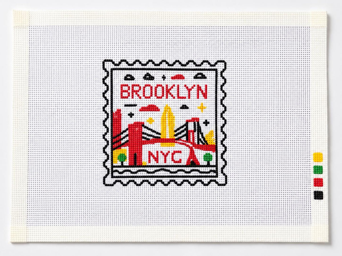 Brooklyn Needlepoint Canvas, Hand-Painted 18 Mesh, NYC Skyline Brooklyn Bridge Travel Ornament