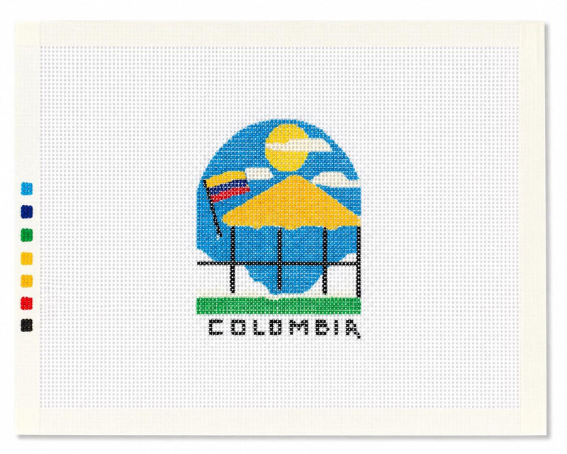 Colombia Needlepoint Canvas, Hand-Painted 13 Mesh, Colorful Mountain Travel Ornament Design