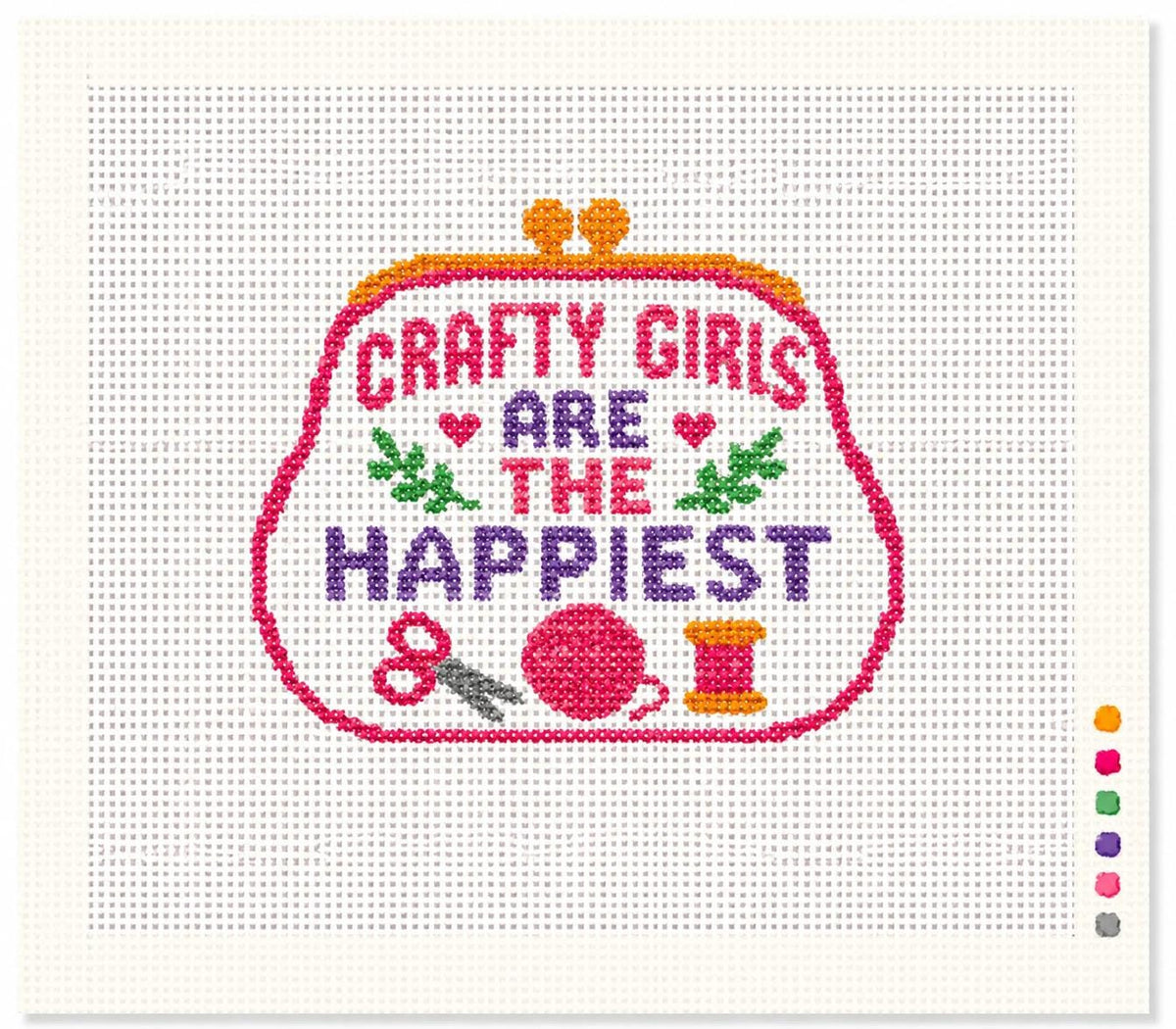 Crafty Girls Are the Happiest Needlepoint Canvas, Hand-Painted 13 Mesh Craft Lover Quote Design