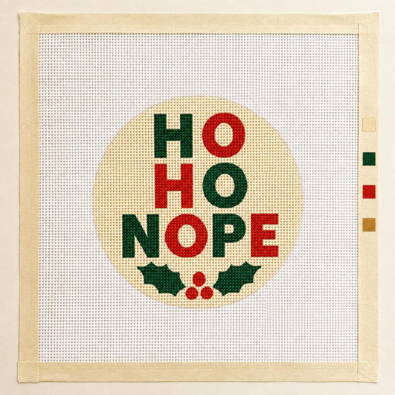 HO HO NOPE" Funny Christmas Needlepoint Canvas,  Hand-Painted 13 Mesh Ornament, Beginner Holiday Stitching