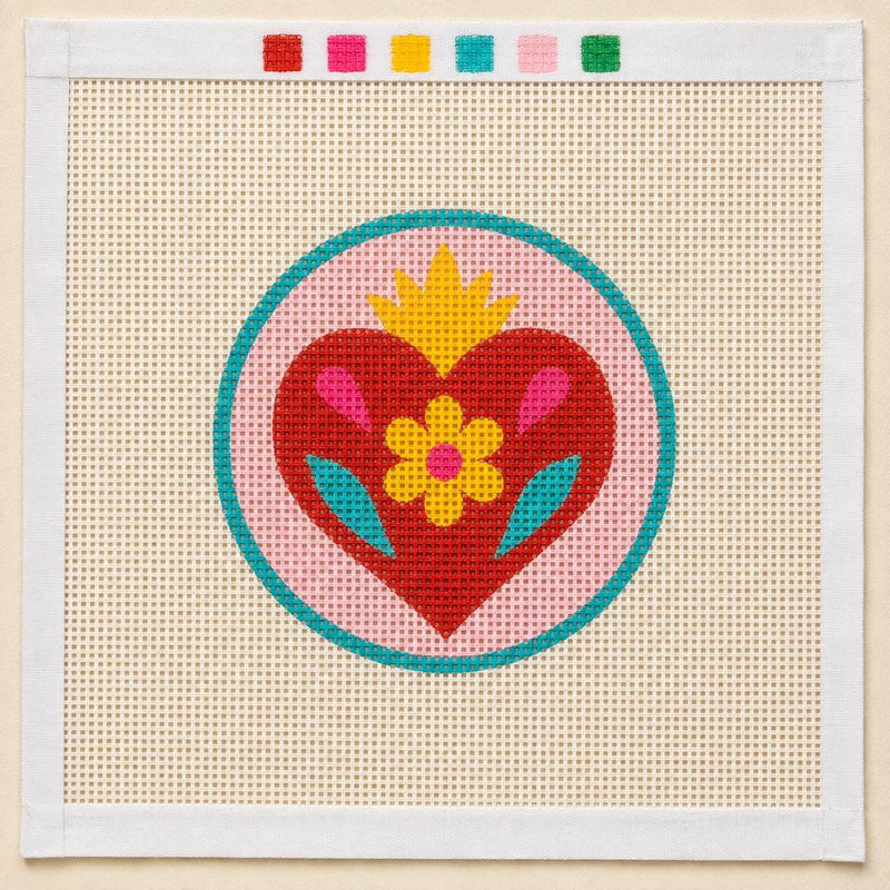 Mexico Heart Needlepoint Canvas, Mexican Inspired 13 Mesh, Latino Hispanic Handbag Charm Ornament