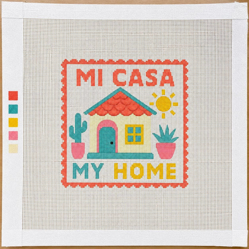 Mi Casa My Home Needlepoint Canvas – Bilingual Housewarming Gift (2.5" x 2.5")
