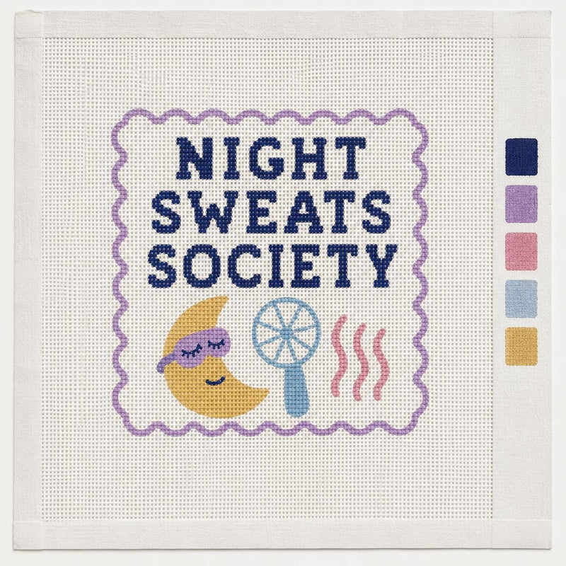 Night Sweats Society Needlepoint Canvas - Funny Menopause Gift - Hot Flash Humor - Beginner 13 Mesh