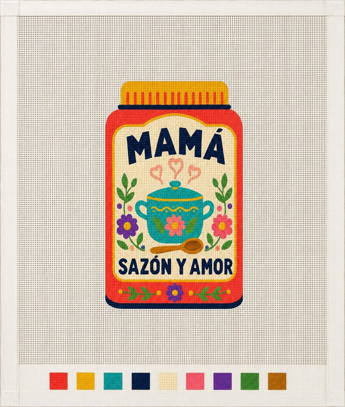 Mamá Needlepoint Canvas – Hand-Painted 18 Mesh Hispanic Mother’s Day Gift, Sazón y Amor