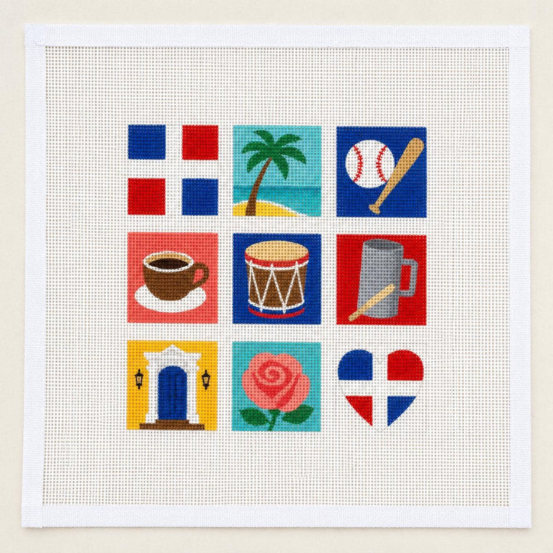Dominican Republic Needlepoint Canvas, Beginner-Friendly 13 Mesh Country Mosaic Travel Design