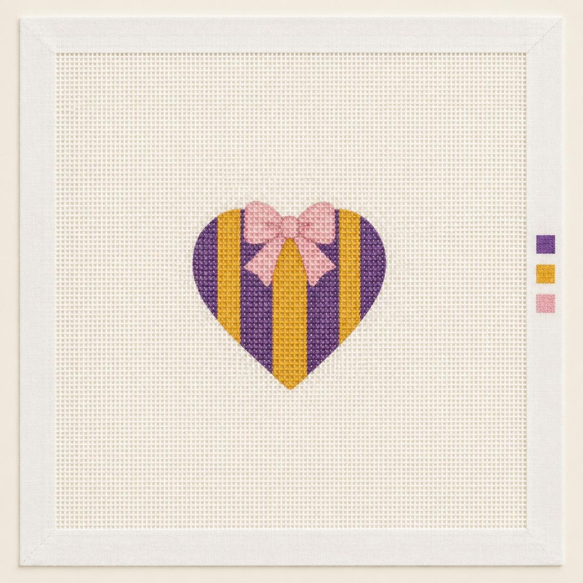 Purple Gold Heart Needlepoint Canvas, Pink Bow Bag Charm, Coquette Style Project