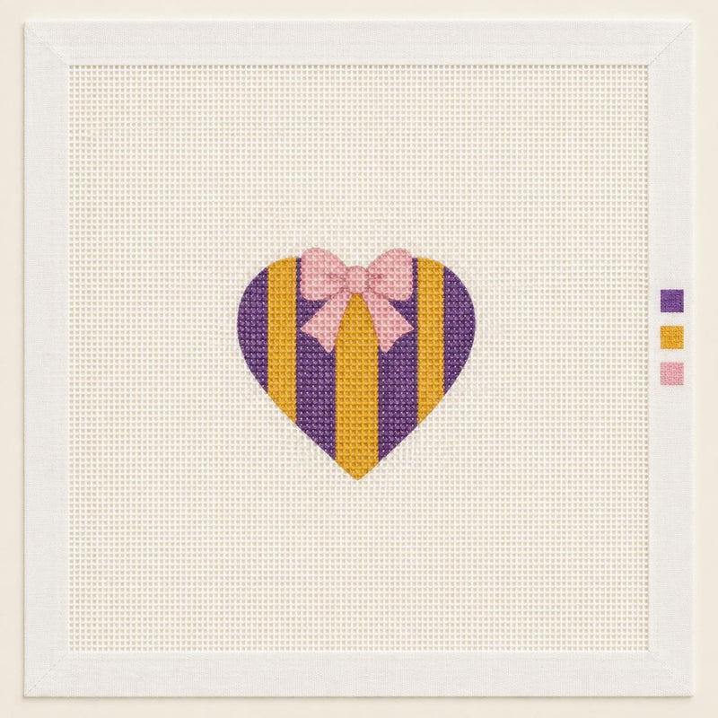 Purple Gold Heart Needlepoint Canvas, Pink Bow Bag Charm, Coquette Style Project