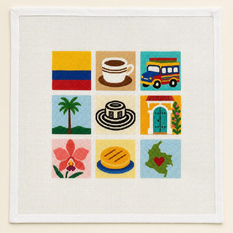 Colombia Needlepoint Canvas, Beginner-Friendly 13 Mesh Country Mosaic Travel Design