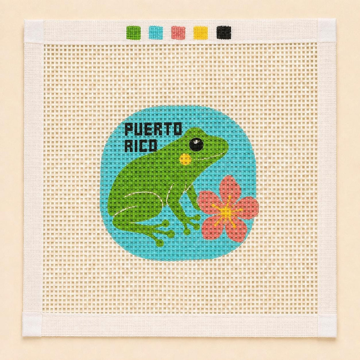 Puerto Rico Coquí Frog Needlepoint Canvas, Beginner-Friendly 13 Mesh, Ornament Bag Charm